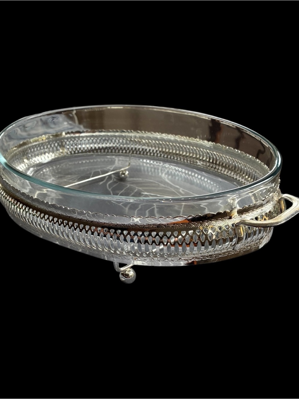 Vintage Queen Anne style Silver Plated Oval Serving Dish EUC